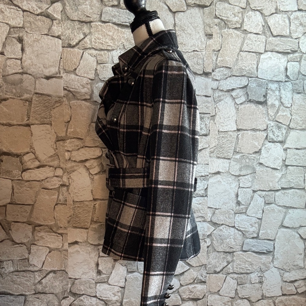 Forever 21 Black and Gray Plaid Pea Coat - Picture 5 of 5